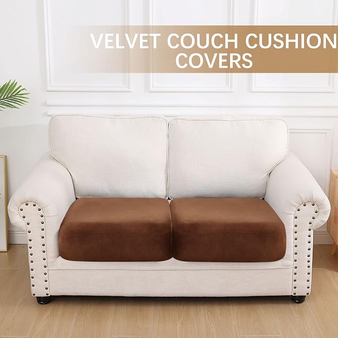 hyha Velvet Couch Cushion Covers, Sofa Covers for 2 Cushion Couch Washable | Soft Plush Sofa Slipcover, Elastic Bottom, Non-Slip Wear Resistant Furniture Protector, Ideal For Pets & Kids, 2 Pcs - Image 5