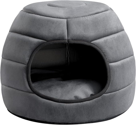 Hollypet Cat Bed Cave for Indoor Cats for Pets up to 15 lbs, Dark Gray | Warm Cat Bed Cats Igloo Cave Condo, Covered Kitty House with Removable Washable Cushion, Cozy Enclosed Pet Bed for Small Dogs by Hollypet