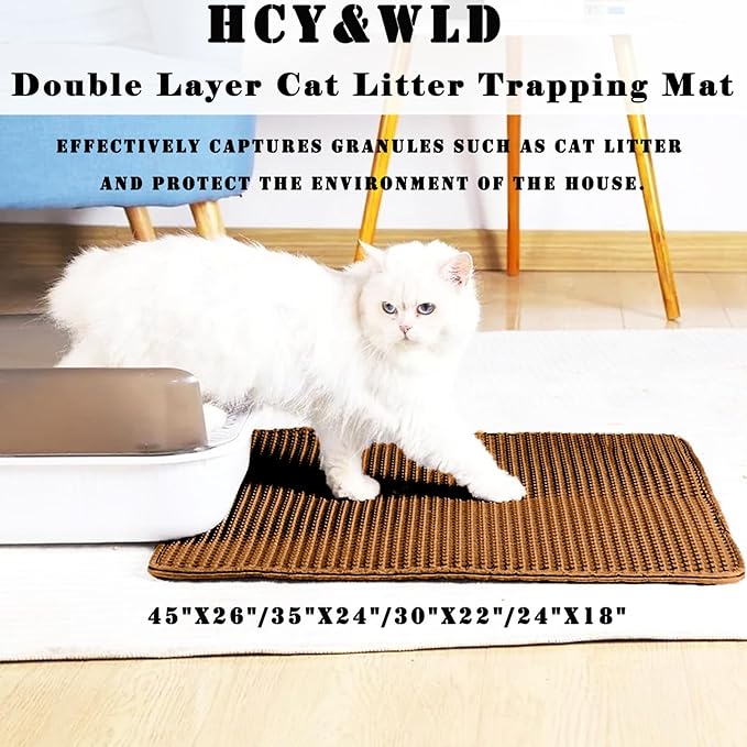 HCY&WLD Cat Litter Mat, Honeycomb Double Layer Cat Litter Trapping Mat, Waterproof Urine Proof Non-Slip, Scatter Control, Less Waste, Easier to Clean (Brown, 24" X 18") - Image 2