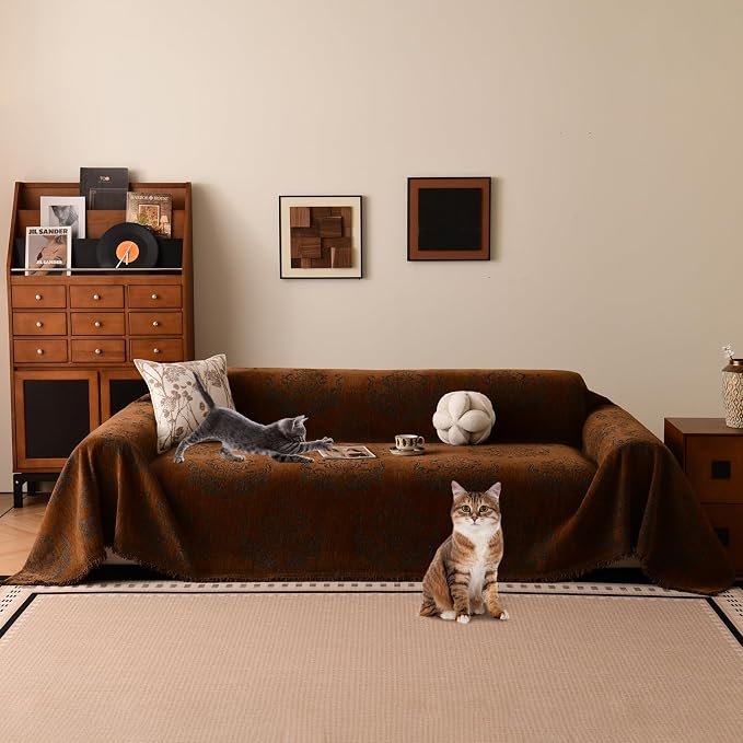 STACYPIK Vintage Floral Couch Covers, Caramel Brown Jacquard Sofa Cover | 71"x150" XX-Large, Non Slip, Soft Breathable, Furniture Protector, Reversible, Sectional/L Shape Sofa Slipcovers Washable - Image 9