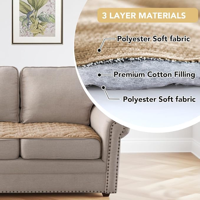 H.VERSAILTEX Couch Cover Chenille Pet Fuzzy Sofa Covers for 2 Cushion Couch Anti Slip Washable Sofa Slipcovers with Strap Soft Couch Protector Cover for Dogs Cats Kids(27.6" x 59",Khaki) - Image 5