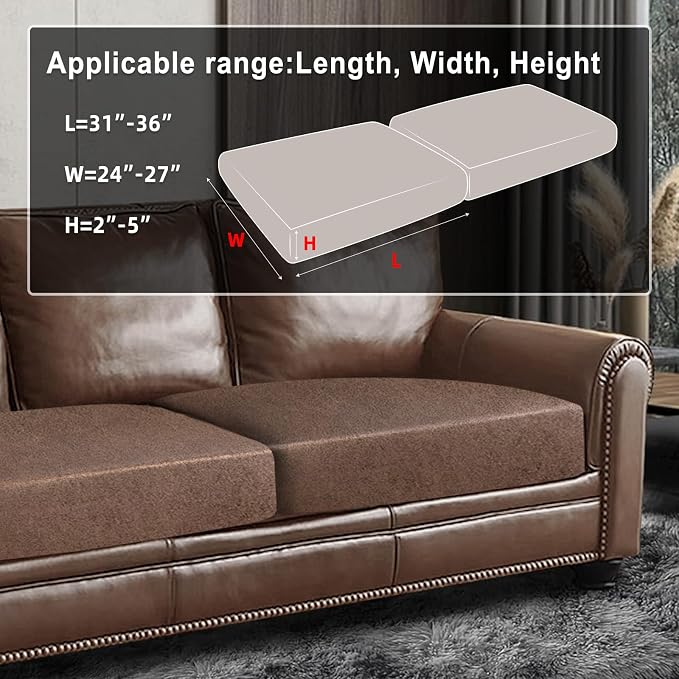ANARACHON Leather Look Couch Cushion Covers Sofa Seat Slipcovers Sets Couches Furniture Protector for Sectional Armchair Loveseat Pets Kids Stretch Spandex Fabric (2 Cushion Sofa, Brown) - Image 3