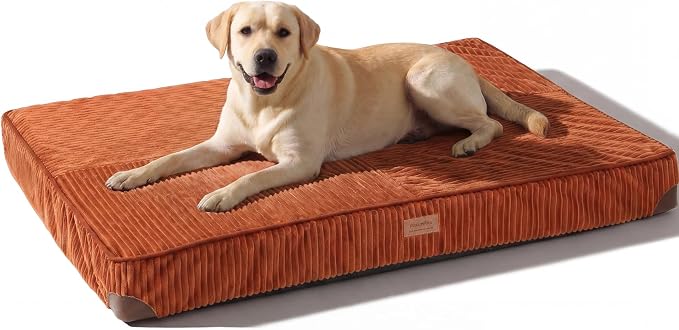 FUKUMARU X-Large Dog Bed, Thickened Waterproof Dog Mat with Washable Cover | 4" Extra Thick Egg Crate Foam Pet Mat, Corduroy Orthopedic Dog Bed for Crate, Flat Dog Pad with Anti-Slip Bottom by FUKUMARU