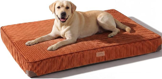 FUKUMARU X-Large Dog Bed, Thickened Waterproof Dog Mat with Washable Cover | 4" Extra Thick Egg Crate Foam Pet Mat, Corduroy Orthopedic Dog Bed for Crate, Flat Dog Pad with Anti-Slip Bottom by FUKUMARU