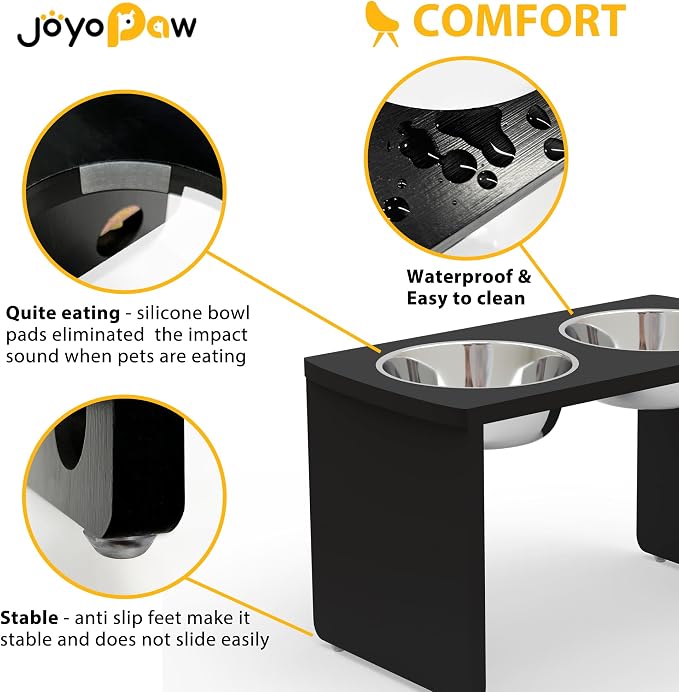 Elevated Dog Bowls, Bamboo Raised Dog Bowl for Large Dogs, with 2 Stainless Steel Bowls (13'' Tall-68oz Bowl, Black) - Image 5