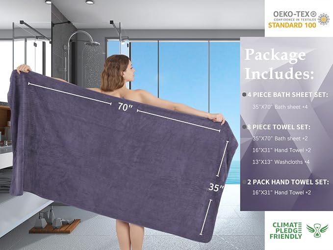 Extra Large Bath Sheet Set of 4,Ultra Soft Fluffy Towel,35”x 70”Oversized Bath Towel Set,Premium Microfiber Bathroom Towel Set Highly Absorbent Quick Dry Shower Towel for Bathroom,Hotel,Spa (Purple) - Image 5