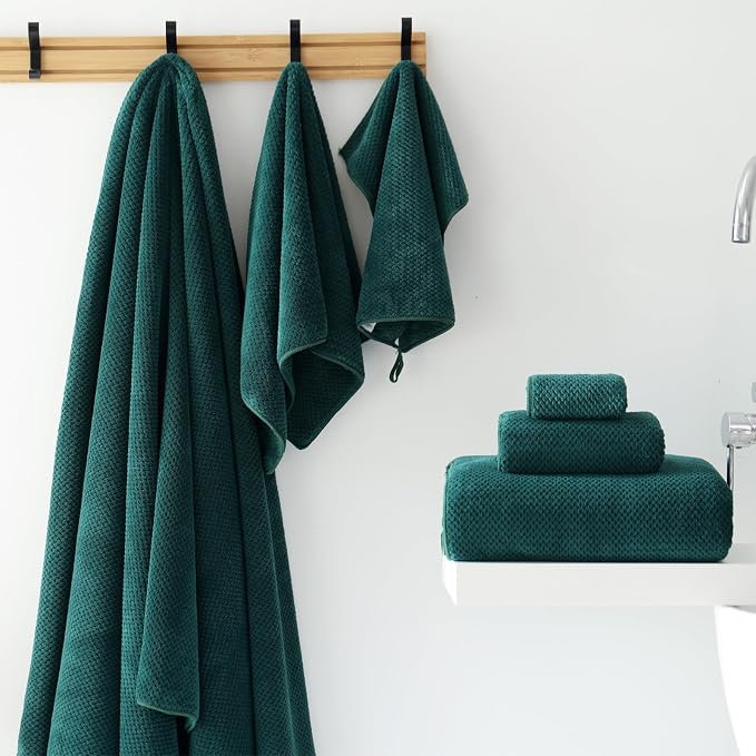 30x60 Inches Extra Large Bath Towels Set Super Soft Absorbent Luxury Microfiber Towels for Bathroom (Dark Green, 6PCS) - Image 4