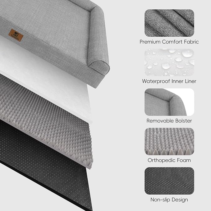 Sytopia 42 Inch Indestructible Dog Beds for Large Dogs, Big Chew Proof Orthopedic Egg Crate Foam Pet Bed with Washable Removable Cover and Anti-Slip Bottom, Grey - Image 5