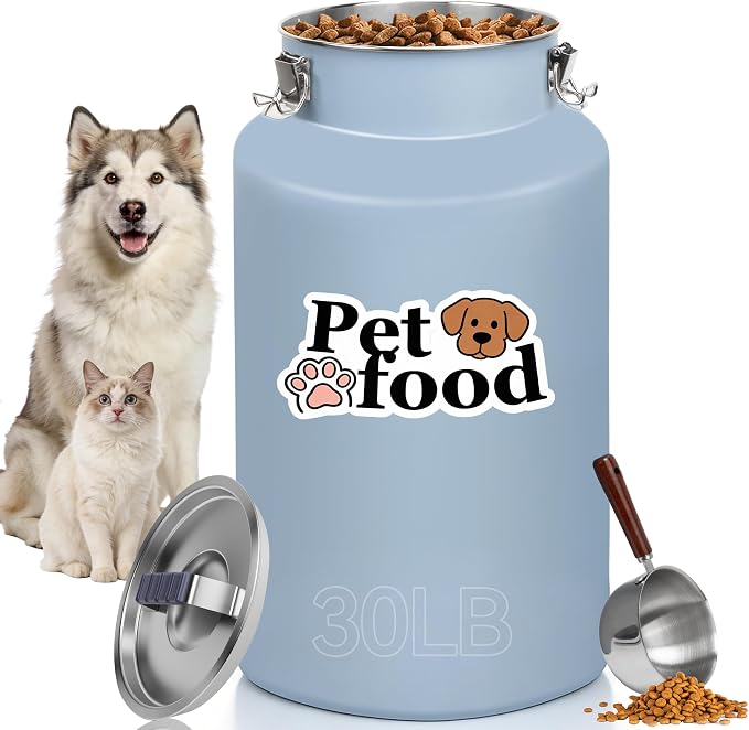 30 lb Stainless Steel Dog Food Storage Container, Airtight Metal Canister with Lid & Scoop, Extra Large Capacity for Multi-Pet Families, Preserve Freshness by UPSKYPET