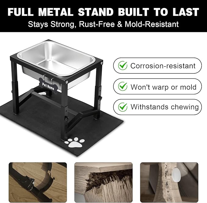 2 Gallon Elevated Large Dog Water Bowl, 4 Adjustable Height 10.5-15.8'' Raised Stainless Steel Bowl Stand with Anti-Slip Mat for Large Breed, Metal Dog Feeding Station for Relief Joint Pressure - Image 4
