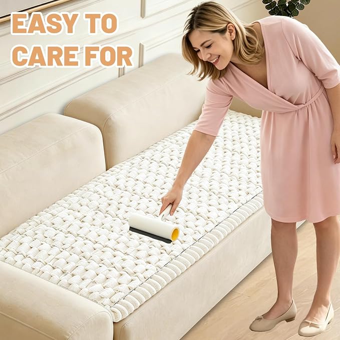Couch Cover for Dogs Washable,Non Slip Fuzzy Durable Pet Friendly Cozy | Soft Slipcovers for 3 Cushion Sofa Cover,Plush Thick Protector Fits Mat Bed Leather & Fabric Couches (Beige 27.6"x70.9") - Image 3