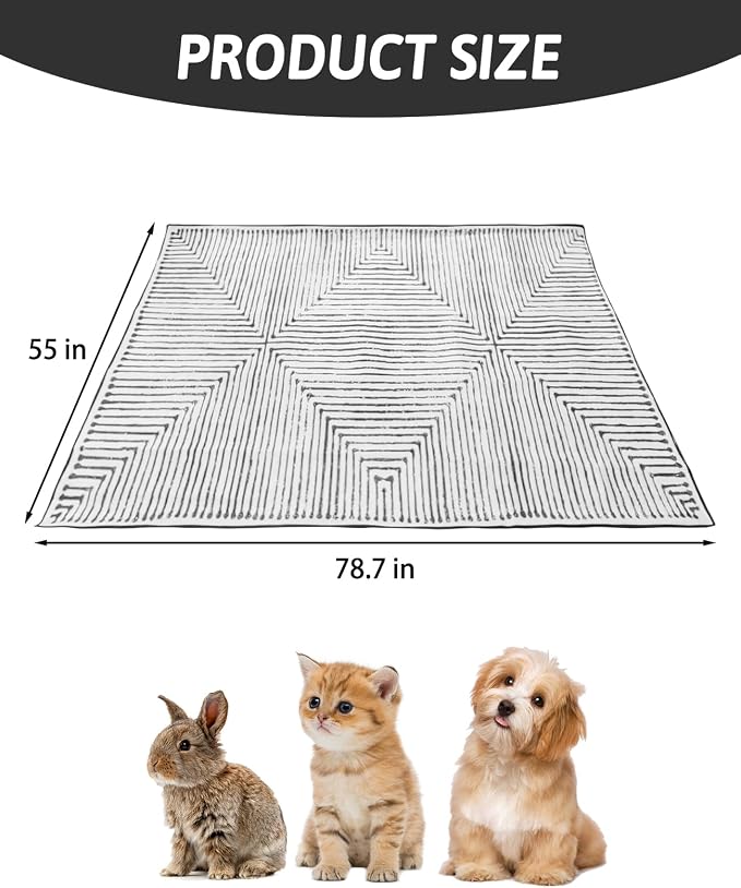 BNOSDM 79"" X 55"" Washable Bunny Cage Liners Large Rug for Rabbits Large Non Slip Pad for Bunnies Resuable Rabbit Liner for Chinchillas Cats Guinea Pigs Ferrets Dogs, Grey+black - Image 2