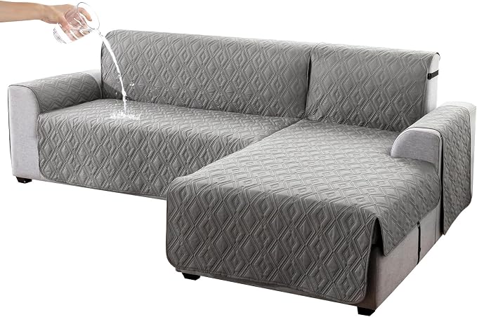 Genina Waterproof L Chaise Sectional Cover for Kids Pets (Light Grey, Sofa Large) by Genina