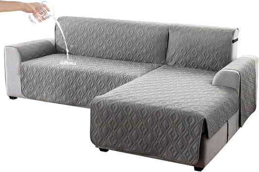 Genina Waterproof L Chaise Sectional Cover for Kids Pets (Gray, X-Large) | Reversible Design,Anti-Slip Fit,Blocks Pet Hair and Scratches,Stain-Resistant & Easy Install,Machine Washable by Genina