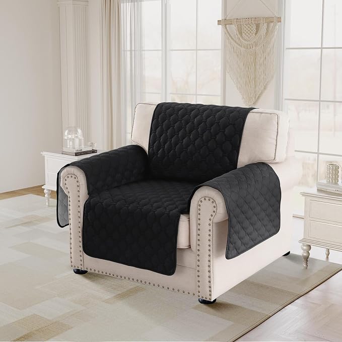 PrinceDeco Chair Slipcover Chair Cover Water Resistant Couch Cover Washable Chair Cover Non-Slip Rubber Backing Furniture Protector for Pets(Armchair, Black) - Image 2