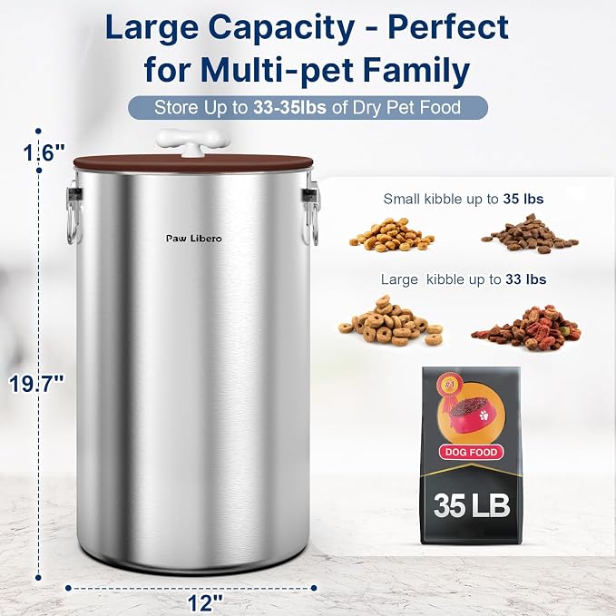 Paw Libero 2PK 35 Lbs Stainless Steel Dog Food Storage Container with Airtight Lid & Ceramic Bone Handle, Large Metal Dog Food Bin for Dogs & Cats, Keep Fresh, Easy to Clean - Image 2