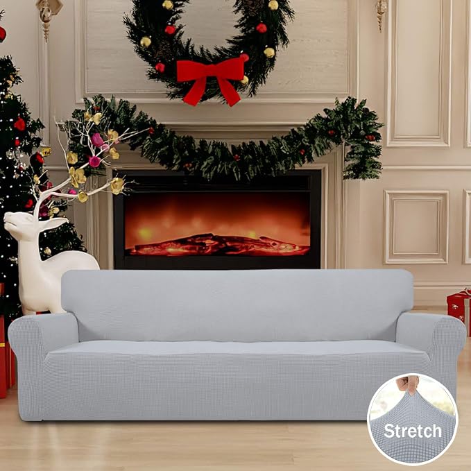 Easy-Going Stretch 4 Seater Oversized Sofa Couch Cover Silver Gray | 1-Piece Extra X-large Sofa Cover Furniture Protector Couch Soft with Bottom for Kids, Spandex Jacquard - Image 2