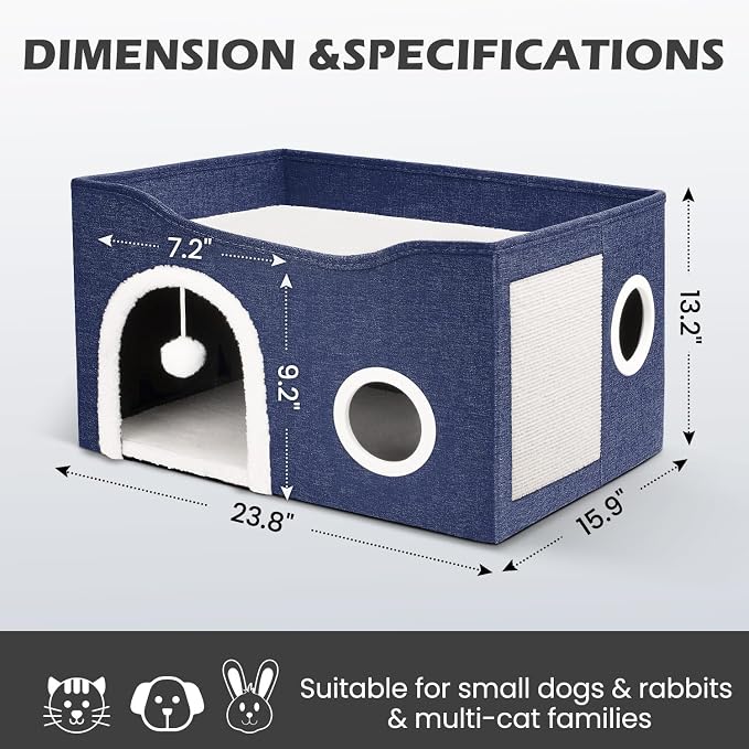 Heeyoo Cat House for Indoor Cats - Large Cat Bed Cave with Fluffy Ball and Scratch Pad, Foldable Cats Houses & Condos, Cat Hideaway, Covered Kitty Bed for Multi Small Large Kitty, 23.8x15.9x13.2 Inch - Image 3