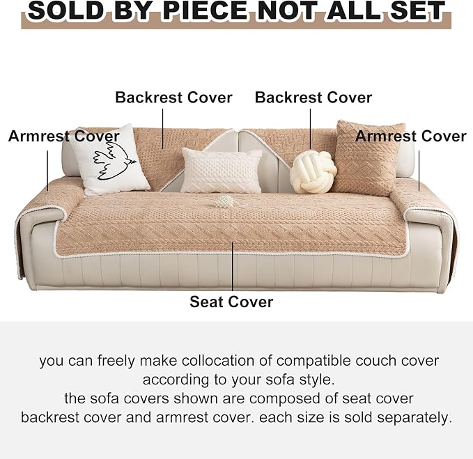 vctops Cable Jacquard Plush Sofa Couch Covers Boho Fuzzy Couch Cover for Dogs Soft Non Slip Sectional Sofa Slipcover Thick Warm Washable Furniture Protector for Kids, Pets (Camel,36"x47") - Image 2