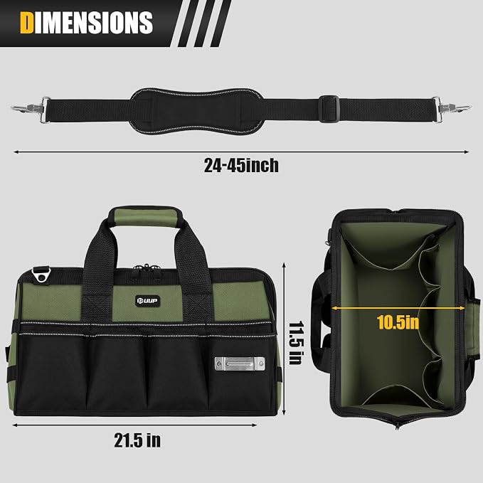 UUP Tool Bag Extra Large 20", Heavy Duty Spacious Tool Box Organizer, Green | 16 Pockets & MOLLE. Detachable Strap & Handle. Non-slip Base, Metal Buckle. 30lb Holds Drill/Tool on Truck, Garage, Men Gift. - Image 2