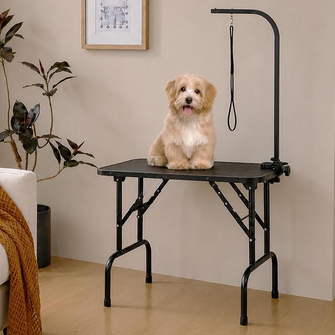 Yaheetech 32 Inch Sturdy Dog Grooming Table for Home, Black | Foldable Dog Grooming Table for Small Medium Dogs, 220lb Capacity, Adjustable Grooming Arm, Non-Slip Surface, No-tool Setup - Image 2
