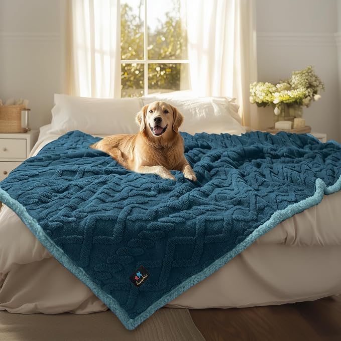 Luciphia Waterproof Blanket for Twin Bed Reversible Fleece Couch Cover | Reversible waterproof pet blanket with soft Sherpa fleece; machine washable, protect couch bed car, Navy-thicken 85" x 57" by luciphia