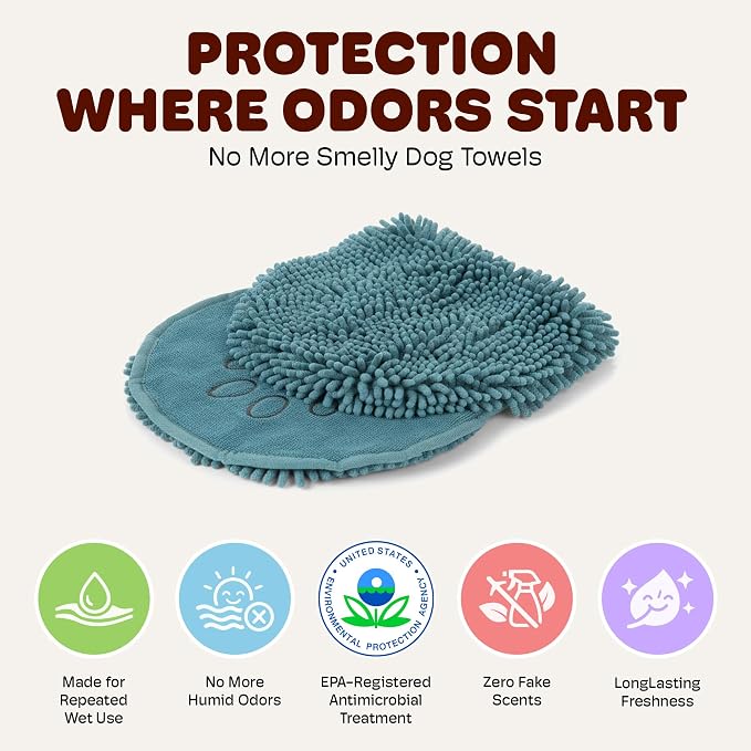 Dog Gone Smart The Dirty Dog Shammy - Antimicrobial Microfiber Dog Towel for Odor Control, Fast-Drying Plush, Dual Hand Pockets & Elastic, Super Absorbent, Machine Washable, 31 x 13 in, Pacific Blue - Image 2