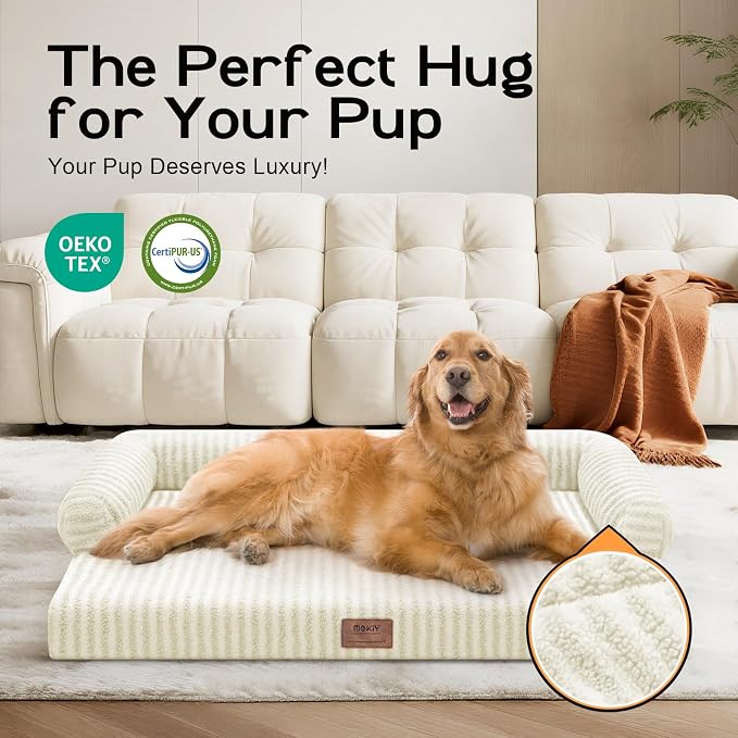 MEKIY Orthopedic Washable Dog Bed with Bolster for Medium to Large Dogs | Pillow Support for Neck Relief, Egg Crate Foam, Waterproof Liner, Anti-Slip Bottom, Removable Bolster Cover, 36 x 27 Inch - Image 7