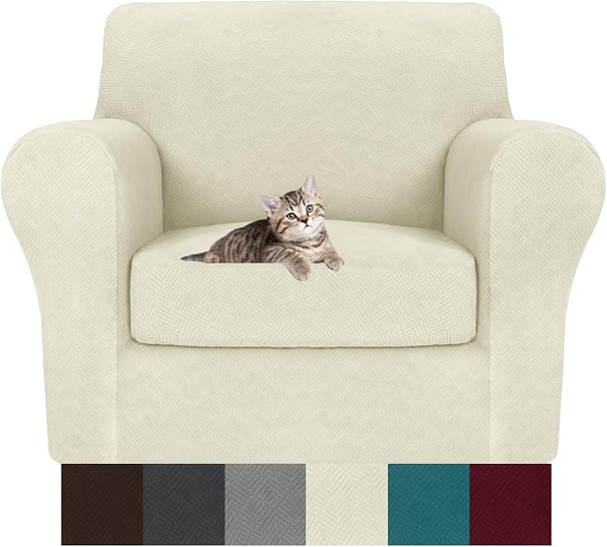 MAXIJIN 2 Piece Chair Covers Chair Slipcover with Arms, Sofa Chair Cover for Living Room Armchair Cover, Stretch Pet Dog Slip Cover for A Chair with 1 Cushion (31"-46", Beige) by MAXIJIN