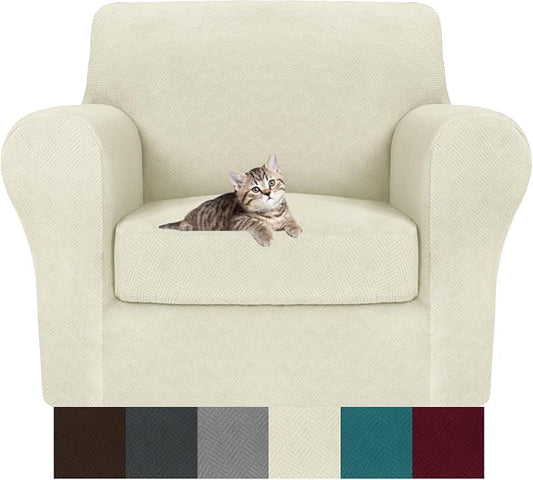 MAXIJIN 2 Piece Chair Covers Chair Slipcover with Arms, Sofa Chair Cover for Living Room Armchair Cover, Stretch Pet Dog Slip Cover for A Chair with 1 Cushion (31"-46", Beige) by MAXIJIN
