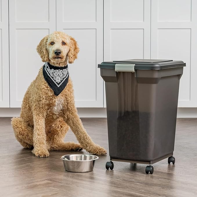 IRIS USA Dog Food Storage Container 58 Lb, Airtight Large Pet Food Storage Bin with Wheels, for Dog Cat Bird Chicken Food, Holds Up to 58 lbs, Keep Fresh, BPA Free, Made in USA, Black - Image 2