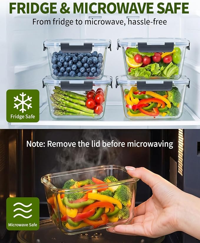 2 Pack 88oz/11 Cups Large Glass Storage Containers with Lids, High Borosilicate BPA Free Airtight Leakproof Meal Prep Containers for Microwave, Freezer & Dishwasher, Kitchen, Gym & Picnic,Baking - Image 3