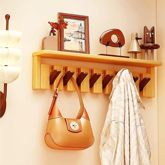 Wall Mounted Coat RackHooks Piano Key Hangers Natural Solid Wood Hanger Non-Woven Fabric Clothes Hangers for Closet, Kitchen, Bedroom, Bathroom, Entryway (Tray Walnut-Beech, 8 Hooks) by MurphyBedKitMattresFrame