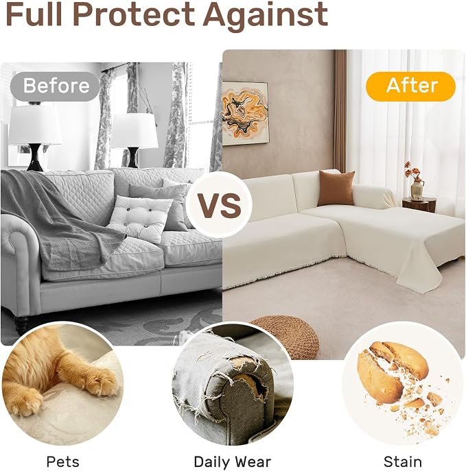 2 Pieces Sectional Couch Covers L Shaped Cover XL Cream White | Thick Washable Fabric for L Shaped Sectional Sofa, Anti-Pet Hair, Stain & Wear Resistant, Easy Care & Installation - Image 4