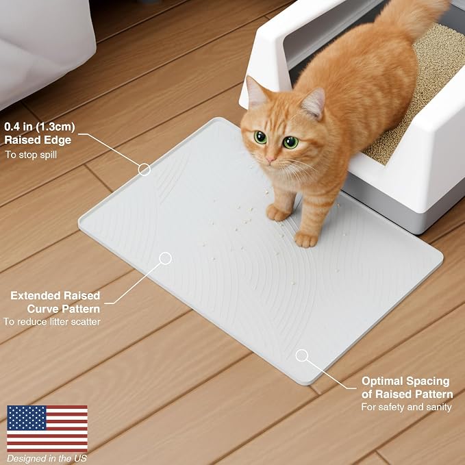 Cat Litter Box Mat - SM Small Medium Size 24 x 17 in, Water Proof, Kitty Litter Trapping Mat, Easy to Clean, Scatter Control, Odorless, Pet Supplies for Indoor Cats, Light Gray - Image 8
