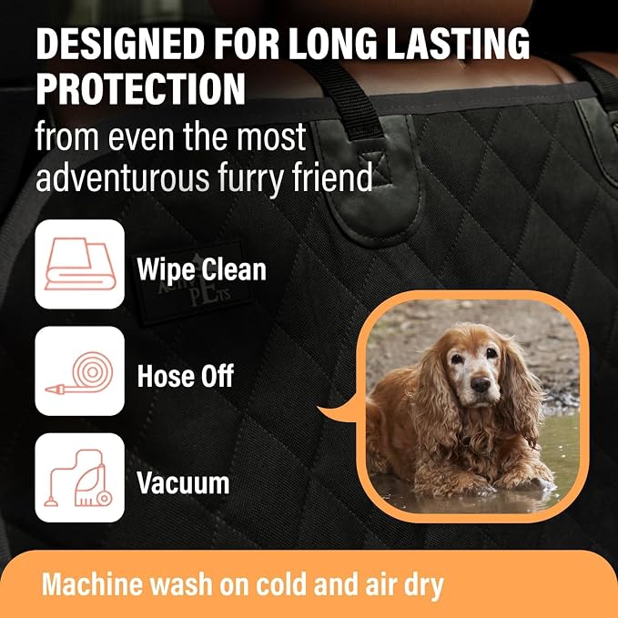 Active Pets Dog Car Seat Cover for Back Seat, Waterproof Pet Hammock Protector, Durable Nonslip Seat Protection SUV Truck, Standard 53"x56", Orange - Image 6