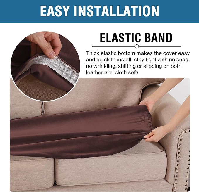 H.VERSAILTEX Velvet Stretch Individual Couch Cushion Cover Plush Slipcover for Loveseat Sofa Furniture Protector Seat Cover (1 Piece Loveseat Cushion Cover, Brown) - Image 4
