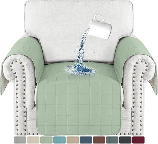 MAXIJIN Waterproof Chair Cover for Dogs Washable, Quilted Chair Seat Cover Sofa Slipcover for Armchair with Side Pockets, Non-Slip Furniture Protector for Pets Kids (Chair, Mint Green) by MAXIJIN