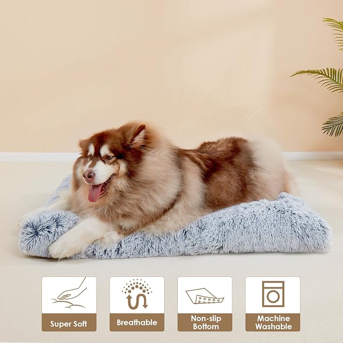 EHEYCIGA Fluffy Dog Crate Bed, Plush Extra Large Plus Dog Pillow, Grey | Xlarge Calming Anti Anxiety Plush Faux Fur Mat for Large size dogs, Washable Soft Warm Plus Dog Pad with Non-Slip Bottom - Image 7