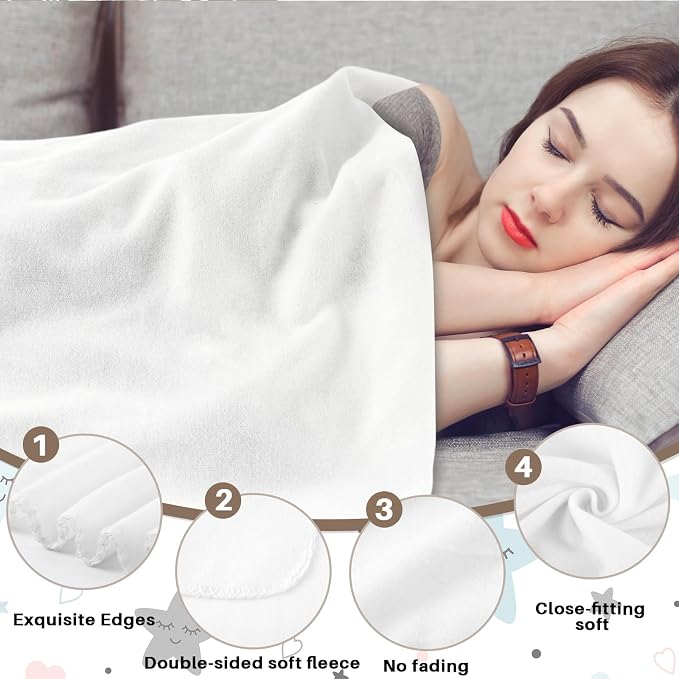 Newwiee 48 Pcs Bulk Fleece Throw Blankets 50'' x 60'' Oeko-tex Standard 100 Certified for Outdoor Wedding Guest Blankets Donation Homeless Sleepover Lap Pet Sofa, All Seasons Use (White) - Image 3