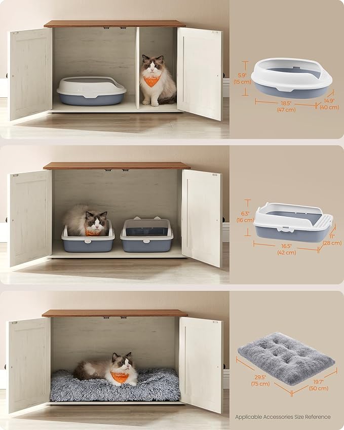 Feandrea Cat Litter Box Enclosure, Litter Box Furniture Hidden with Removable Divider, Indoor Cat House, End Table, 31.5 x 20.9 x 19.7 Inches, Honey Brown and Rustic White UPCL002P01 - Image 7
