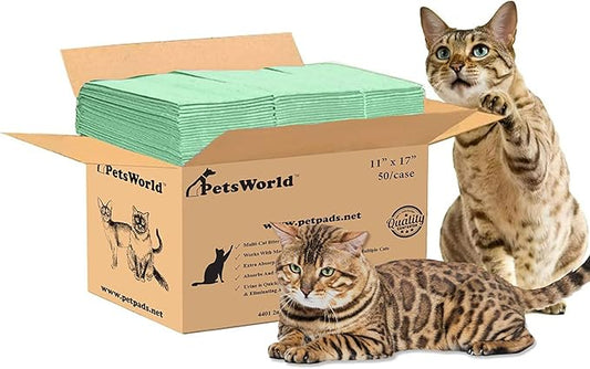 PetsWorld Multi-Cat Universal Fit Cat Pad Refills for Litter Box, Fresh Scented, Ultra-Absorbent, Odor Control, Pack of 50 by PETSWORLDsupplyforpets
