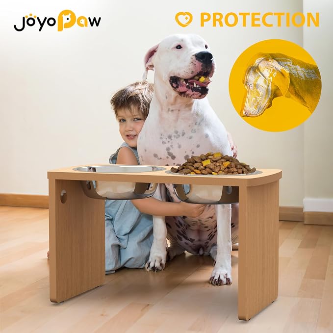 Elevated Dog Bowls, Waterproof Raised Dog Bowl for Medium & Large Dogs, HIPS Poly Lumber Stand with 2 Stainless Steel Bowls (HIPS Poly Lumber, Teak-Color) - Image 3