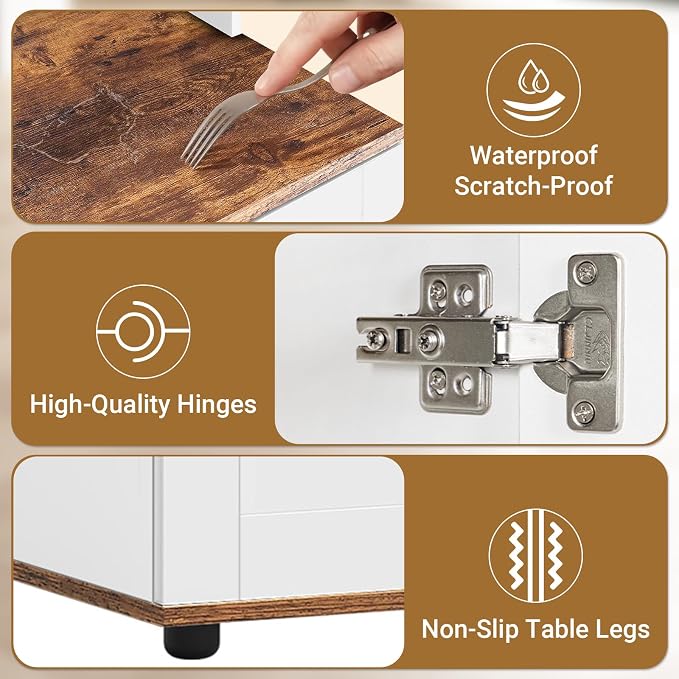 Yafylly Litter Box Enclosure for 2 Cats, Double Litter Box Enclosure with Scratch Mat, Hidden Cat Litter Boxes Furniture for Most Litter Boxes, White - Image 6