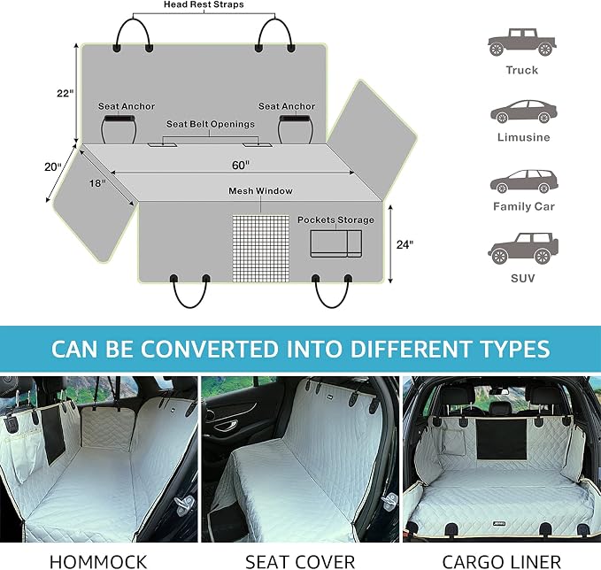 Lassie XL Truck Dog Seat Cover Back Seat with 2 Seat Belts, Dog Car Hammock for Large SUV and Trucks Compatible with F150 F250/Chevrolet Silverado/Ram Pickup/GMC Sierra/Toyota Tundra and Crew Cab - Image 5