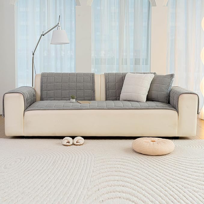 Dog Couch Cover for Sofas, Pet Couch Cover Washable, Funny Fuzzy Plush Sofa Covers for Dogs, Non Slip Sofa Covers, Sofa Pad Furniture Protector for L Shaped(1PC, Light Grey, 27.5"x 82.7") - Image 6