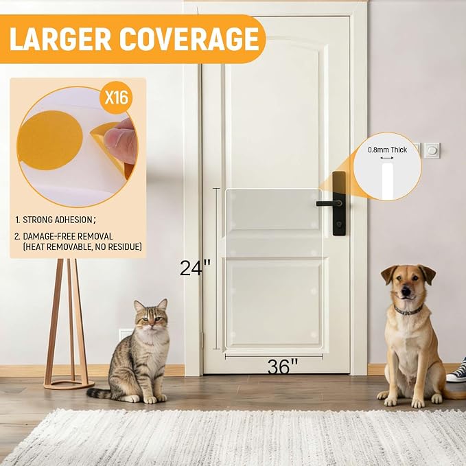In hand Heavy Duty Door Scratch Protector for Dogs & Cats, 36" x 24" Extra Large Clear Door Guard, Thickened Anti-Scratch Shield with Strong Removable Adhesive Pads, No Residue & Safe for Doors - Image 5