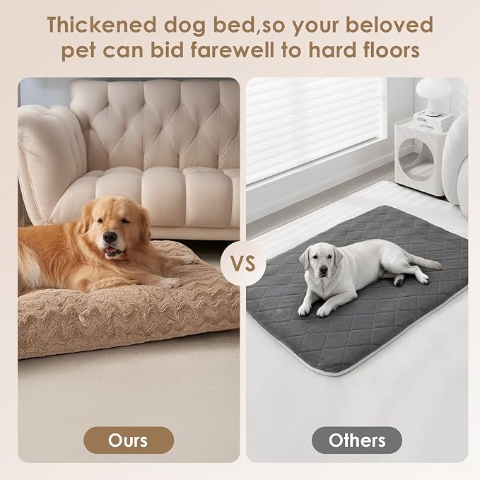 EHEYCIGA Washable Small Dog Bed for Crate 23x18 Inch, Kennel Pad for Puppy Up to 25 lbs, Plush and Comfy Pet Sleeping Mat, Camel - Image 4