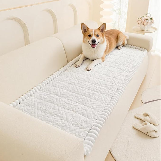 Vaukki White Pet Couch Cover for Dog, 27.6''x82.7'' Sofa Cover Protector | Washable Soft Non Slip Sofa Slipcover for 3 Cushion Couch, Fuzzy Sofa Pad Pet Friendly Dog Bed Mat for Couches by Vaukki