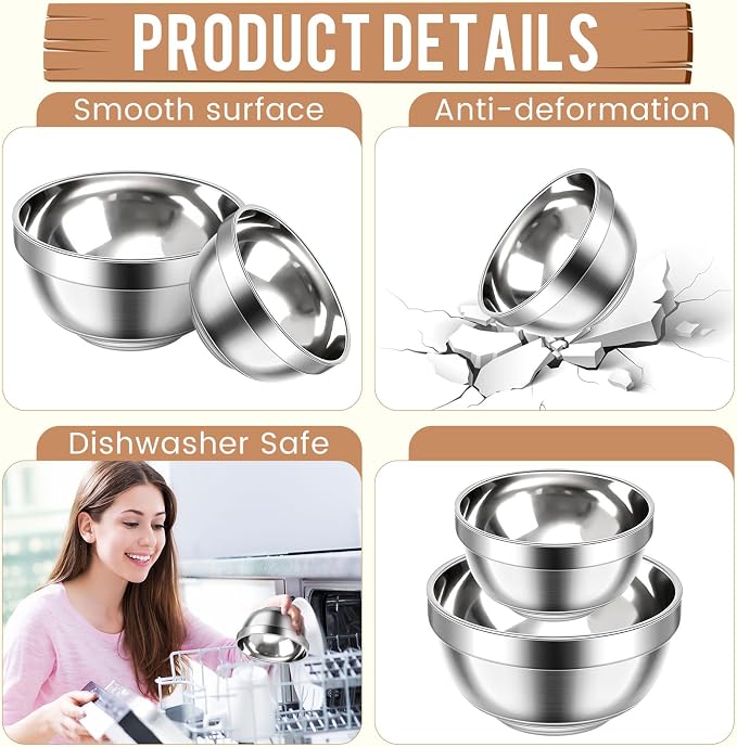 Mimorou 20 Pack 304 Stainless Steel Bowls Set 13 oz 34 oz Metal Double Walled Insulated Snack Mixing Lightweight Multipurpose Toddler Dinner Bowls for Ice Cream, Cereal, Snack - Image 3